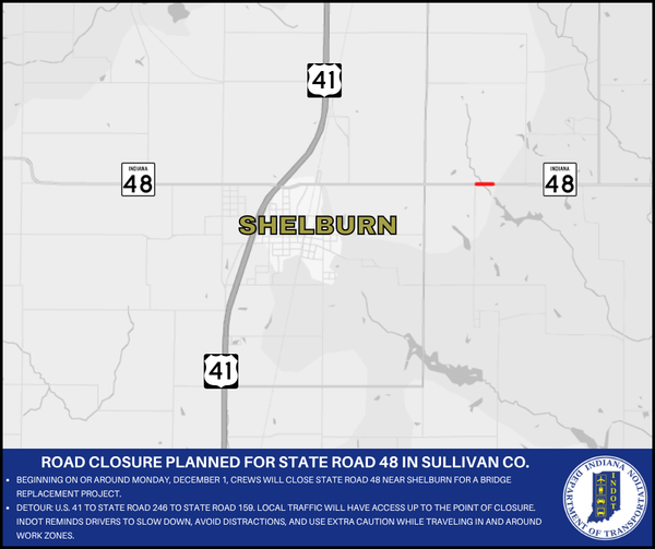 Road closure planned for State Road 48 in Sullivan County